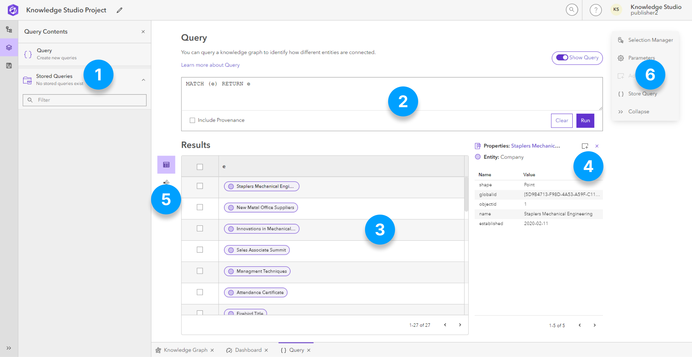 Diagram of the main areas of the query view. Diagram of the main areas of the query view.