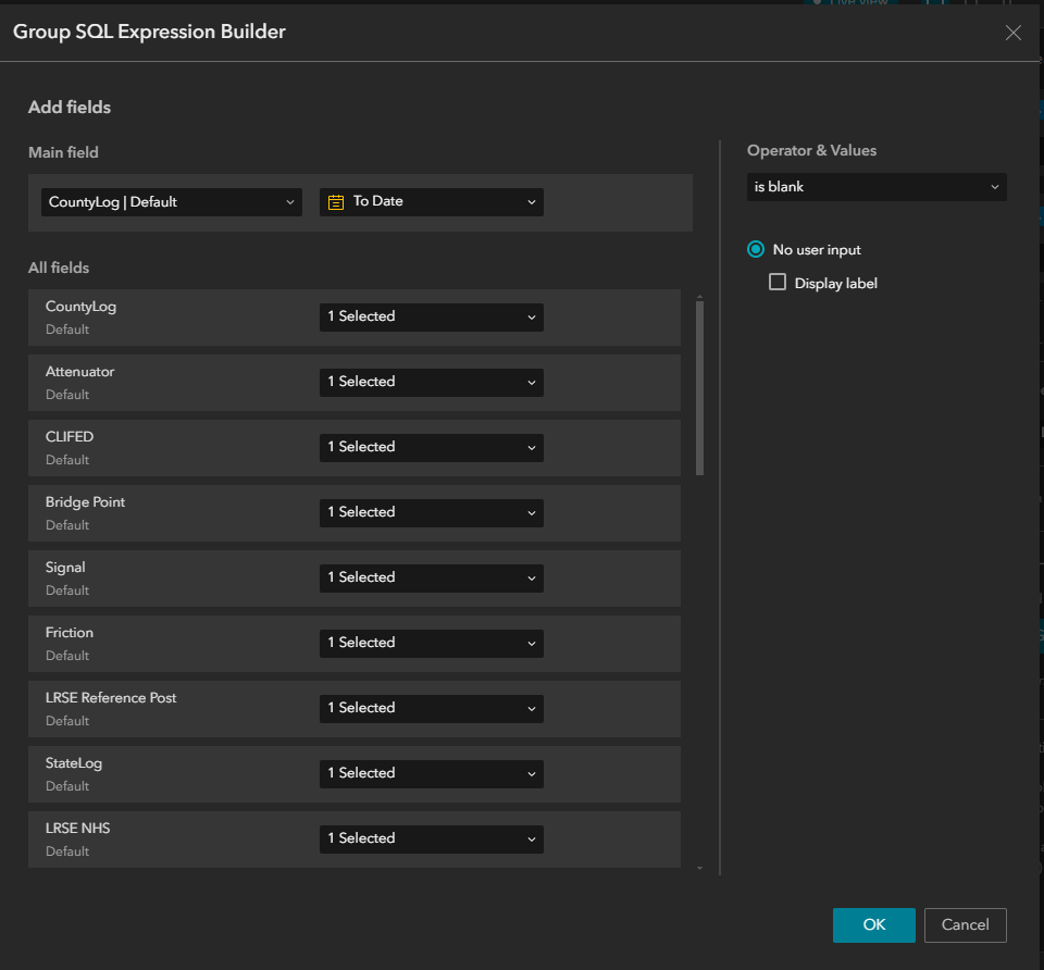 Use the Group SQL Expression Builder to build an expression that includes the is blank operator Use the Group SQL Expression Builder to build an expression that includes the is blank operator
